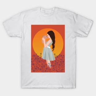 Rabbit and Girl with Sunset. T-Shirt